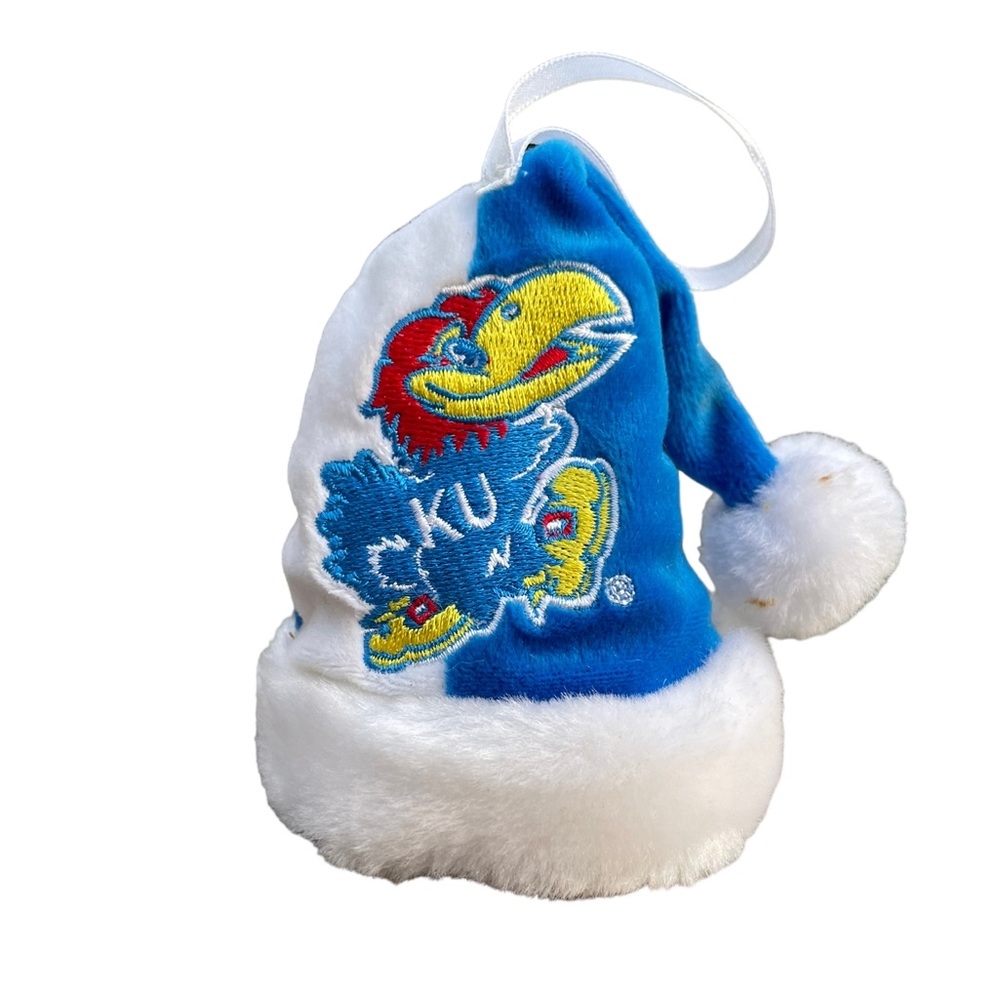 University of Kansas Jayhawks Santa Hat Stuffed Ornament Vintage 4.5” Tall